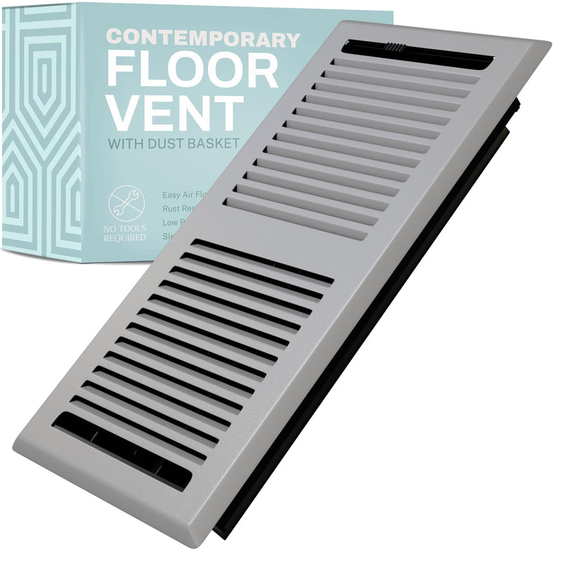 Home Intuition Contemporary Floor Vent Cover 4X10 Inch Floor Register with Mesh Cover Trap Heat and Air Walkable Metal Floor Vent for HVAC Duct, Light Grey Light Gray