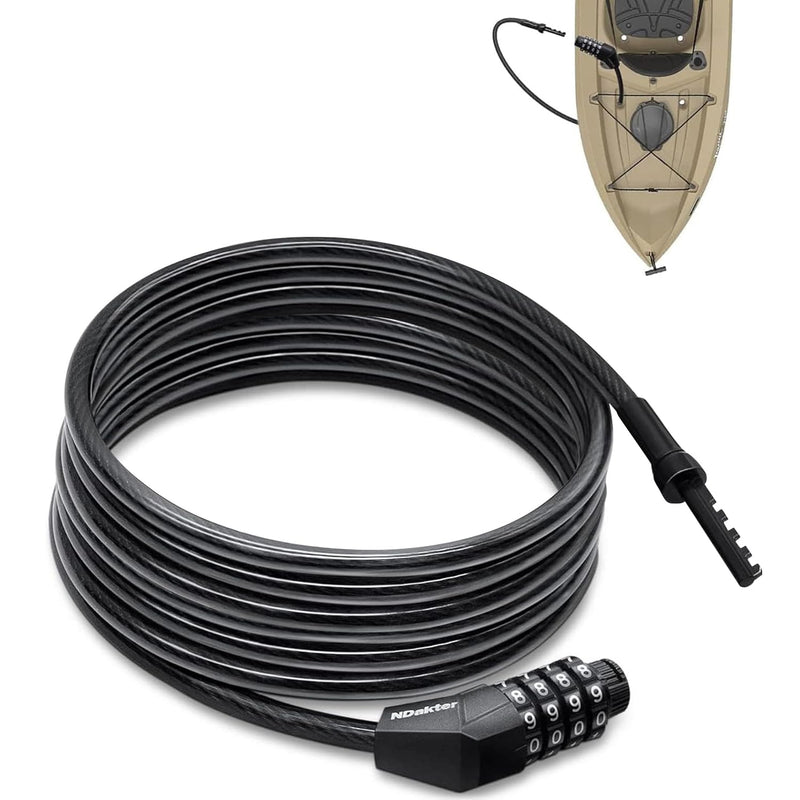 NDakte Bike Lock, Extra Long Straight Cable Lock (6FT, 12FT, 18FT, 22FT, 27ft) with Resettable Combination, Unique Narrow Designed for Kayaks, Scooters, Paddle Boards and Outdoor Gear 12 Feet