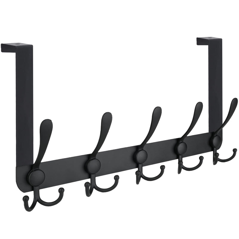TICONN Over The Door Hooks, 5 Heavy Duty Tri Coat Rack All Metal Coat Hanger for Jacket Hat Towel Bags in Bathroom Bedroom Dorm (Matte Black, 1PK) 1 Matte Black