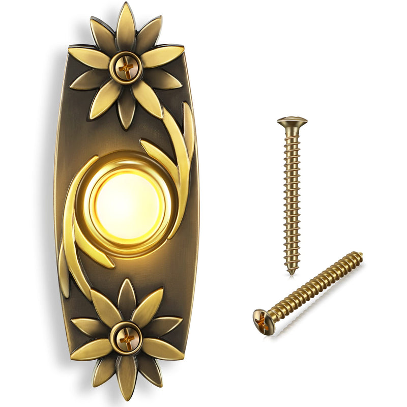Dreyoo Lighted Doorbell Button Wired, Solid and Sleek Metal Door Bells for Homes, LED Lighted Door Bell Button Only, Wall Mounted Doorbell Push Button(Flower Style)