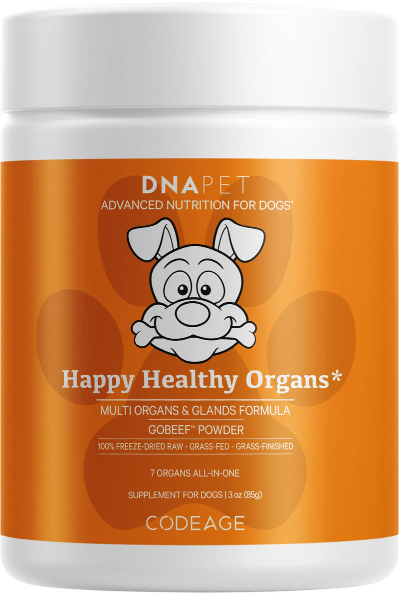 Happy Healthy Organs & Glands Supplement for Dogs, Freeze-Dried Raw Grass-Fed Beef Liver Heart Kidney Spleen Pancreas Bone Marrow, Bovine Thymus Multi Organ Powder, Canine Vitamins, 3 oz - PawsPlanet Australia