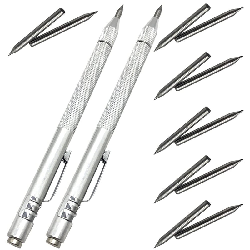 NEPAK 2 Pack Tungsten Carbide Scriber with Magnet,with Extra 12 Replacement Marking Tip,Etching Engraving Pen for Glass/Ceramics/Metal Sheet 14 Count (Pack of 1)
