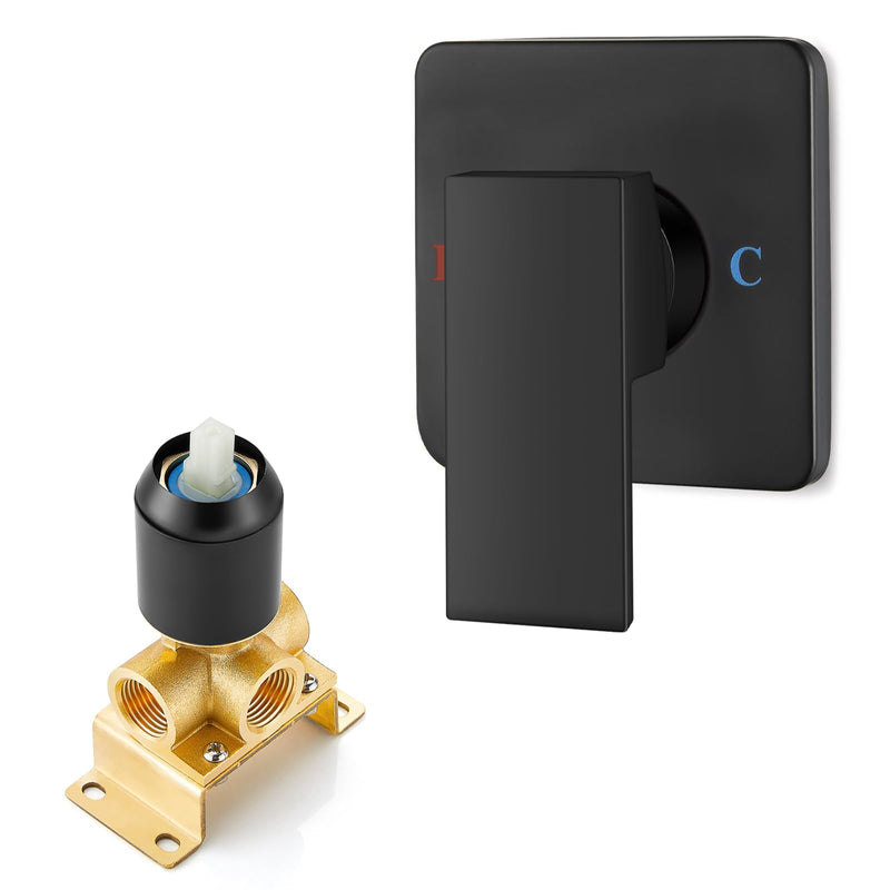 Heyalan Bathroom Shower Valve Mixer Single-Function Single Handle Trim Kit Wall Mount Brass Faucet Shower Rough-In Valve Female Thread,Square,Matte Black Matte Black