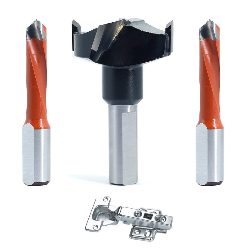 3 Pcs 10mm Shank Hinge Boring Set, Solid Carbide Tipped, 35mm Diameter Hole for Hinge and Screw,57mm Total Length, Matched Replacement Bits for Hinge Boring Machine 8mm/35mm x 57mm
