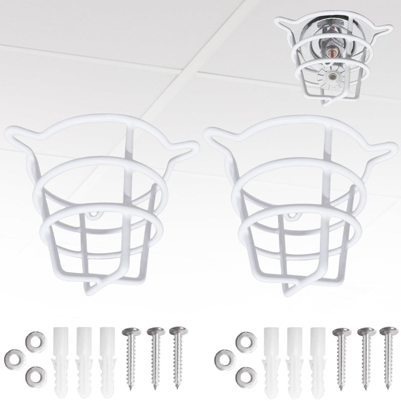 (2 Pack) TunaMax White Fire Sprinkler Head Cage Cover Protector Guard for Both 1/2" & 3/4" and Flush Mount & Side Wall & Pendent Semi - Recessed Sprinkler Heads Fire Sprinkler Covers for Ceiling Mount 2 Pack