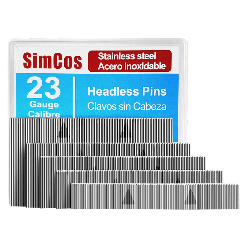 23 Gauge Stainless Steel Pin Nails Headless Pinner Nails (3/8",9/16",3/4",1",1-3/8") Assorted 5 Sizes for Molding Cabinetry Building Assembly (5000) 5000