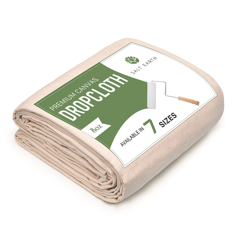Canvas Drop Cloth by Salt Earth, Pack of 1 Reusable Paint Drop Cloth, 100% Recycled Cotton, All Purpose Painters Drop Cloth, Cotton Canvas Tarp Cover for Painter Furniture & Floor Protection (4x5 FT) 4x5