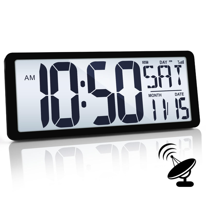 TXL Atomic Clock with Backlight, 14.2" Large Digital Wall Clock Battery Operated, Digital Clock Large Display with Day, Date & Temperature, Large Wall Clock for Bedroom, Livingroom, Office Black Atomic Backlight-14.2in