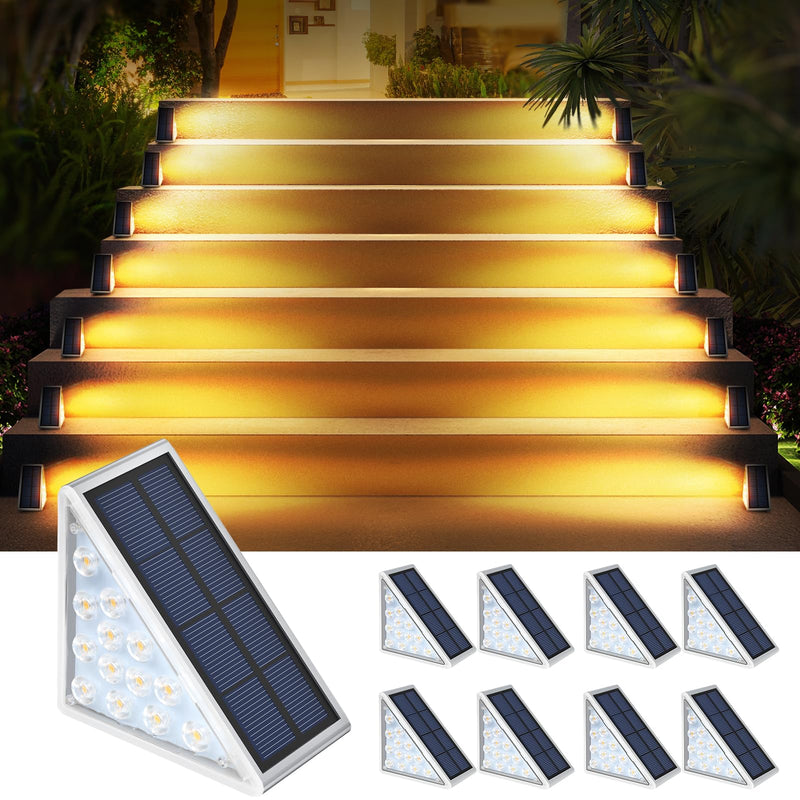 8PK Solar Step Lights, Outdoor Decor Stair Lights Deck Light Waterproof IP67 Solar Lights for Deck, Yard, Patio, Garden, Walkways, Front Door, Pathway, Driveway, Porch Warm White 8 Pack