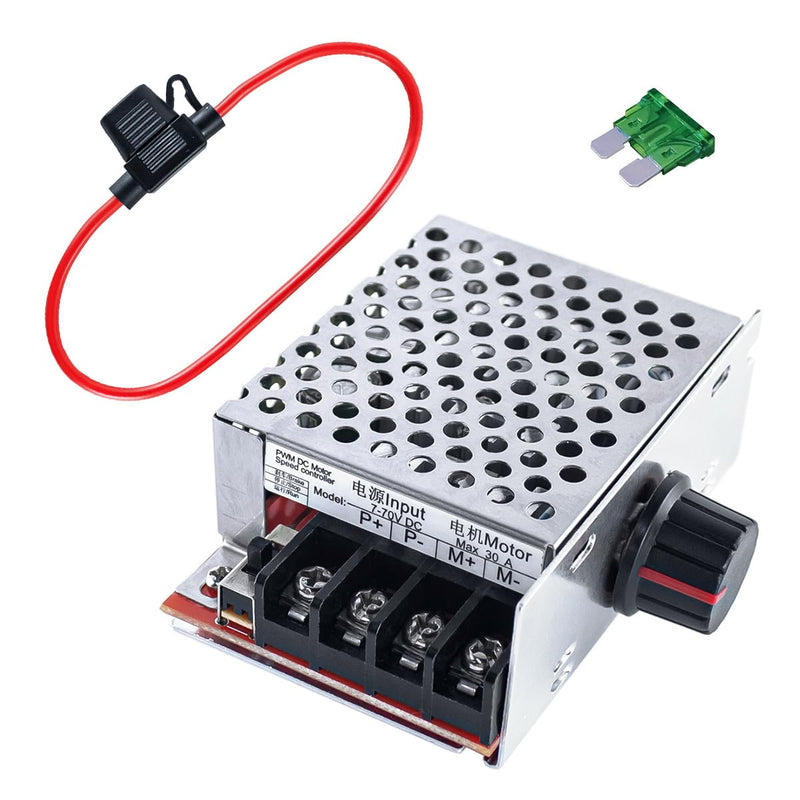 PWM Motor Speed Controller DC 7-70V 30A 12V 24V 36V 48V with 30 Amp Fuse