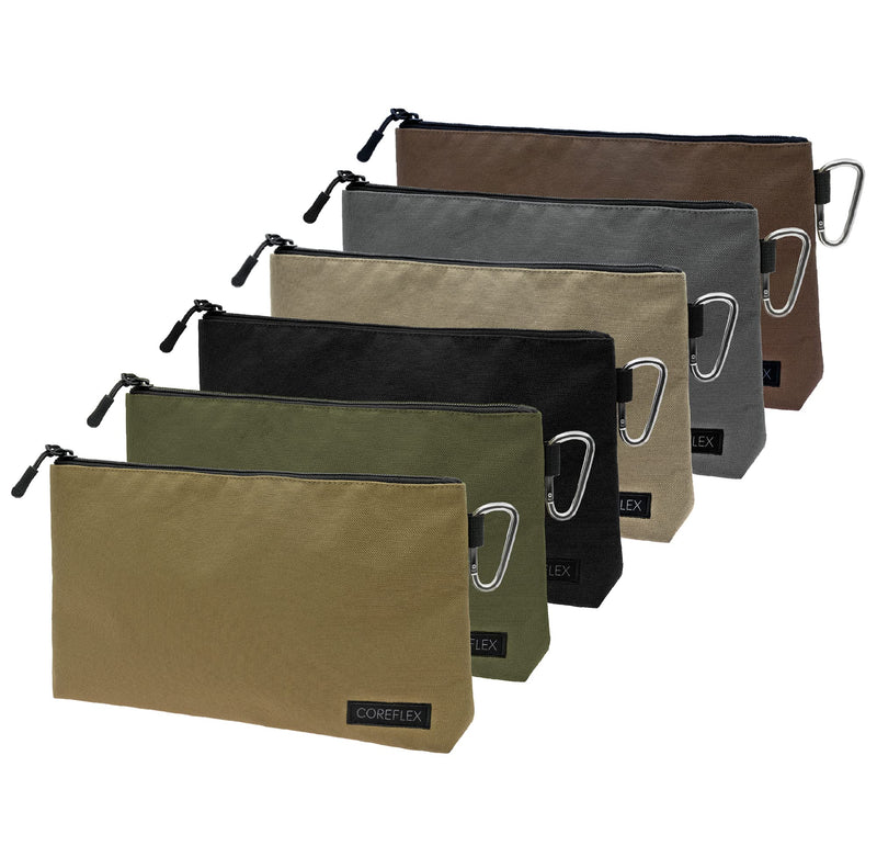 COREFLEX Premium Tool Pouch Zipper Bag, Small Tool Bag, Multipurpose Storage pouch, Heavy duty Flat Bottom Tool bag with YKK Zipper (6 pack Large 12inch) 6 pack Large 12inch