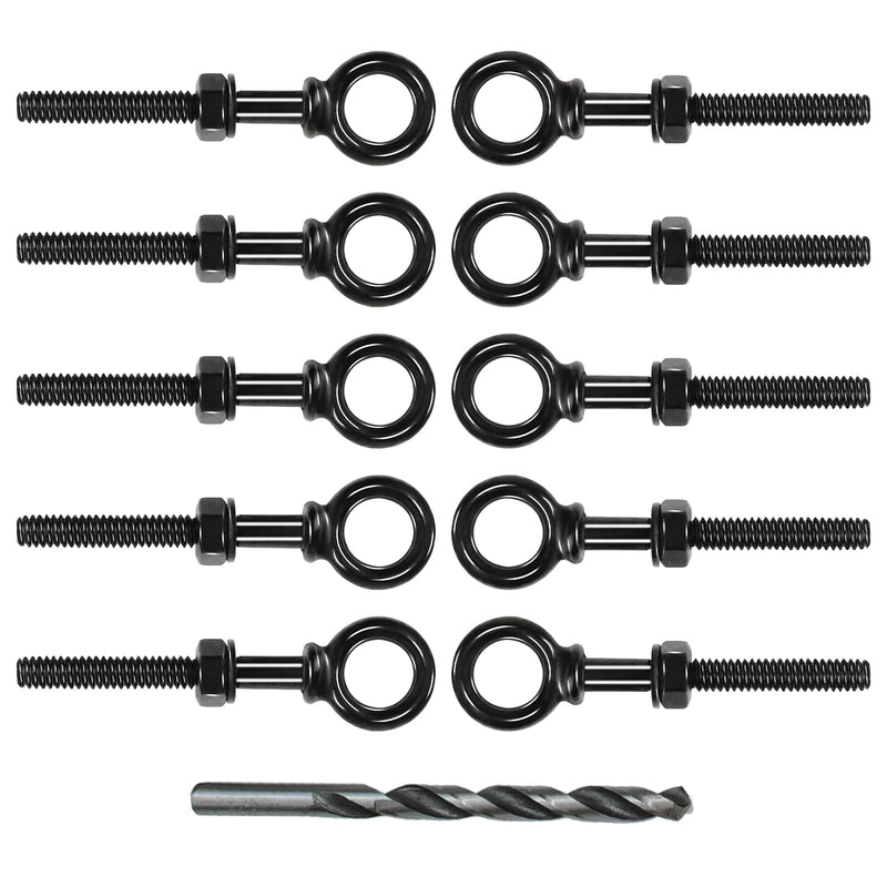 Muzata 10pack 1/4" x 3" Black Eye Bolt Heavy Duty Shoulder Lifting Ring Threaded Eyebolts T316 Stainless Steel Marine Grade UNC-3A CR31 10 Pack
