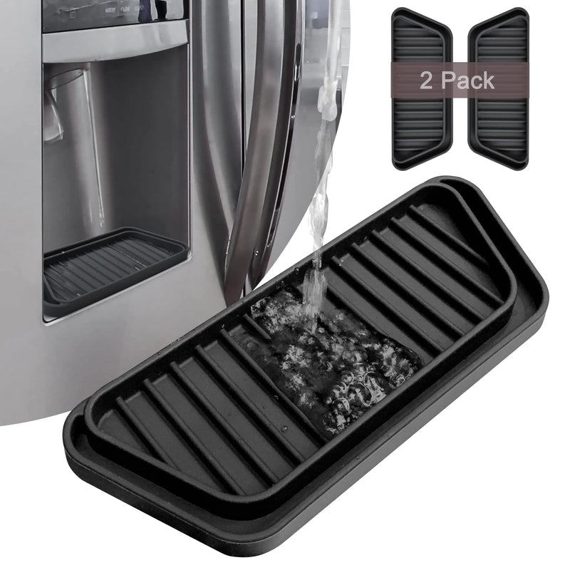 KindGa Refrigerator Drip Catcher Tray,Protector Ice and Water Dispenser Pan,Fridge Spills Water Pad Catch Basin for Drainage 2 Pack (Rectangular,Black) 2 pack Rectangular Black