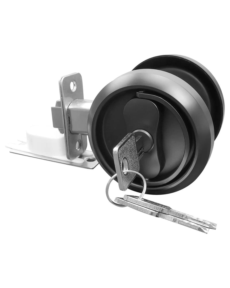 Pocket Door Lock with Key with Ring Pull Function 2 3/8" Backset, Round Sliding Pocket Door Lock for Bed or Bath, Brushed Satin Nickel Silver Black Pocket Door Lock with Key