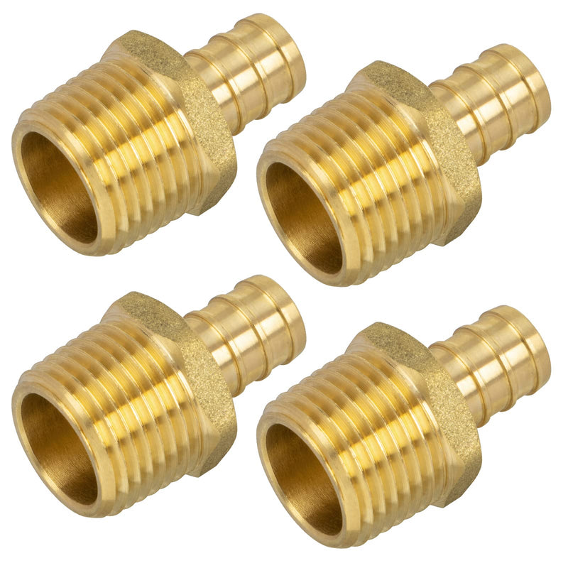 PEX Fitting, 3/4" Male NPT to 3/4" PEX Adapter for Plumbing Repairs or Remolding, Sturdy and Durable Brass Crimp Fitting (4 Pack) 3/4"-4Pack Male Adapter