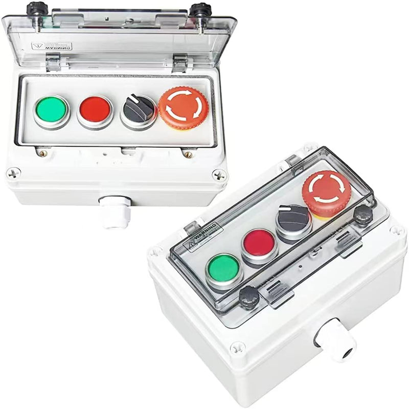 Push Button Box Ip67 with Emergency Stop Button Red Green Momentary Push Button Button Selector Rotary Switch with Protective Cover Anti-Misoperation Switch Single-row four-hole button box