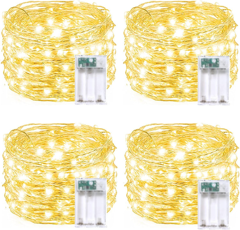 4 Pack Fairy Lights Battery Operated with Timer, Each 20FT 60LED Christmas String Lights Outdoor Indoor, Cuttable Battery Twinkle Lights for Bedroom Home Wedding DIY Christmas Decorations (Warm White) Warm White 4PK（60LED）