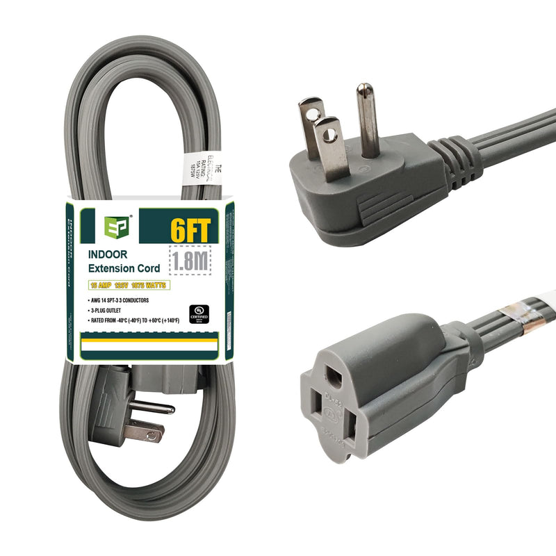 EP 6 Ft Heavy Duty Appliance Extension Cord - 14 Gauge 3 Prong SPT-3 Cable Wire, Ideal for Air Conditioners, Refrigerators, and Major Appliances - Indoor Use, Gray Grey