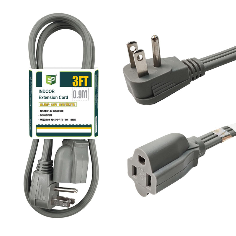 EP 3 Ft Heavy Duty Appliance Extension Cord - 14 Gauge 3 Prong SPT-3 Cable Wire, Ideal for Air Conditioners, Refrigerators, and Major Appliances - Indoor Use, Gray Grey