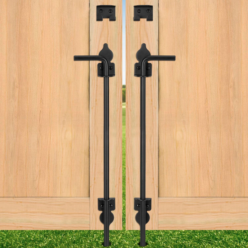 24 Inch Cane Bolt Gate Drop Rod Heavy Duty Gate Hardware, Gate Ground Latch for Wooden Fences, Metal Gates Doors Stopper for Gate Ground, Wrought Iron Gate Latches, Black Finish(2 Pack) 2 24 Inch