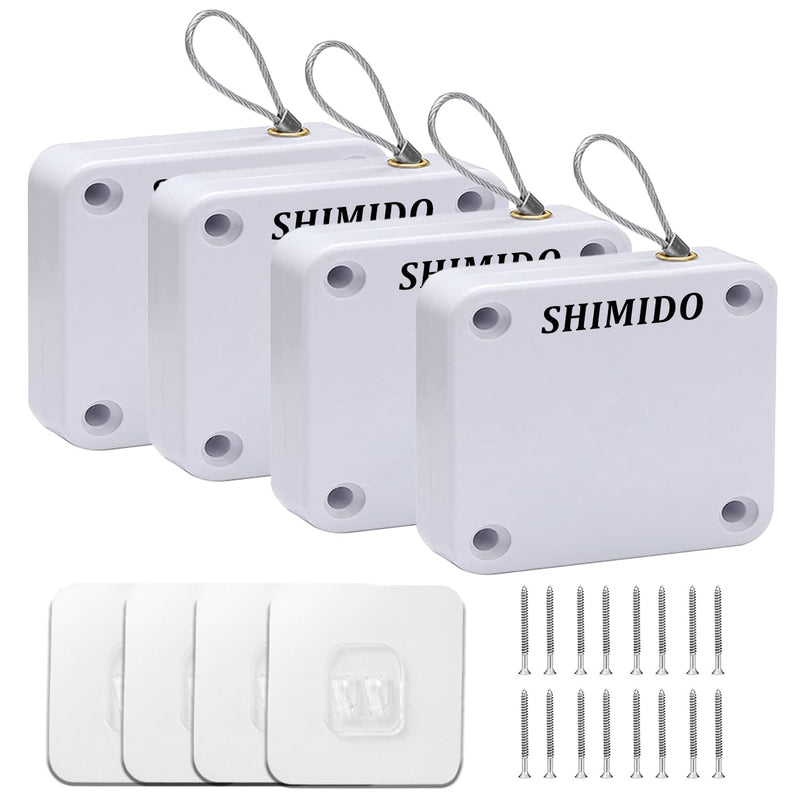 SHIMIDO Upgraded Retractable Automatic Door Closer - Tool-Free Installation, Powerful 3.5lb Pull Shuts Doors Completely - Compact Universal Fit for Screen, Sliding & Almost All Doors (4 Pack White) 4 Pack White