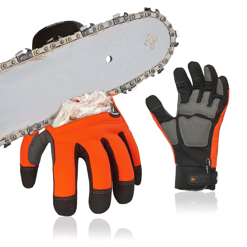 Vgo... Chainsaw Cut Resistant Gloves,Level A5,12-Layer Protection on Both Hands Back,Cow Leather Medium(1 Pair) Orange -Chainsaw Protection &Cut Resistance