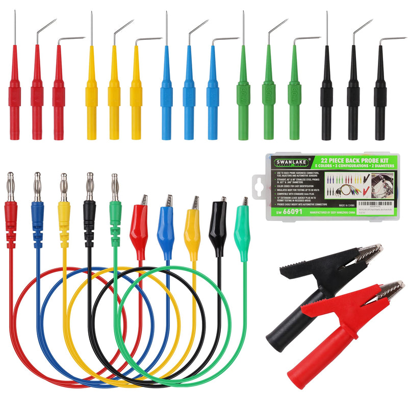 SWANLAKE 22-Piece Back Probe Kit, Multimeter Back Probe Pins with Test Leads and Alligator Clips, Automotive Electrical Circuit Diagnostic Tool Set for Car Repair 22PCS Back Probe Kit