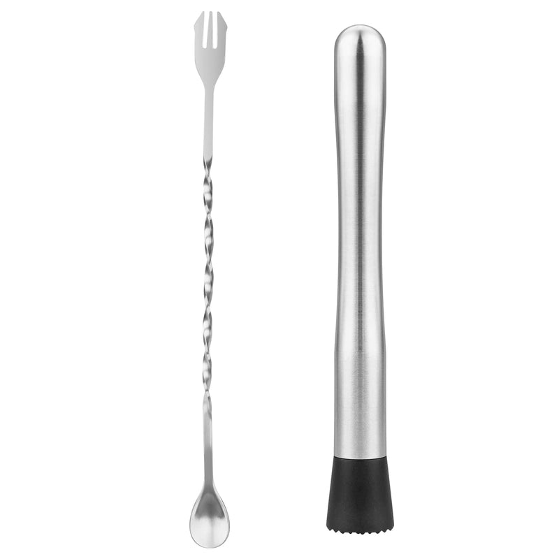tifanso Muddler for Cocktails, 10" Muddler and Bar Spoon Cocktail Mixing Spoon, Stainless Steel Cocktail Muddler Stirrer, Cocktail Spoon Long Handle, Bar Accessories Tools for Mojitos Fruit Drinks - NewNest Australia