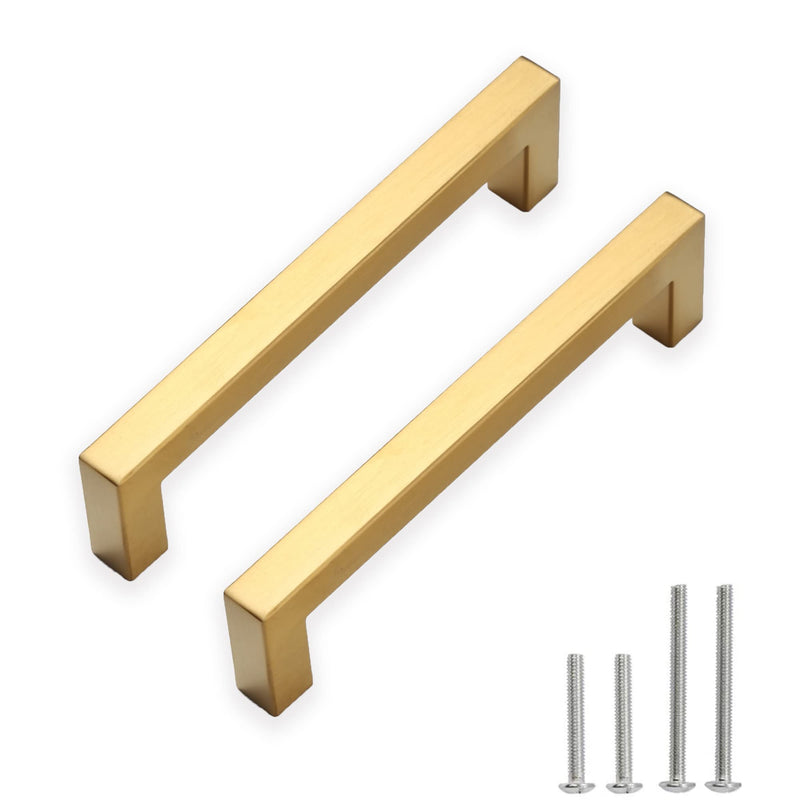 Cabinet Pulls Gold Cabinet Handles Square Drawer Pulls, 2 Pack 5 Inch Stainless Steel Kitchen Door Cupboard Cabinet Handles, Drawer Hardware Handles, 128mm Hole Centers 5 inch Hole Centers(128mm)