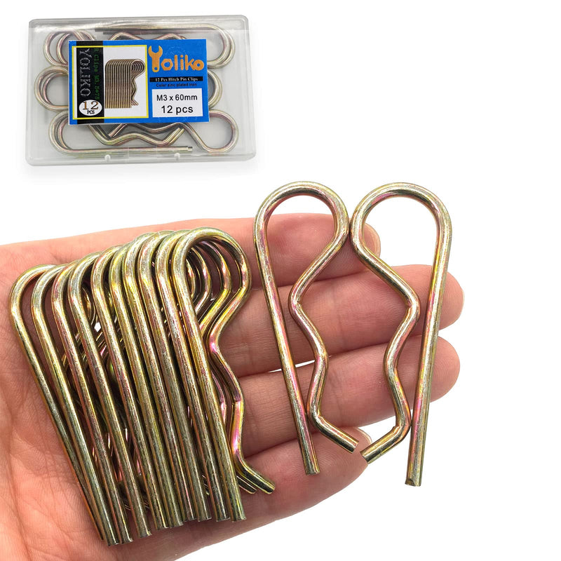 12 Pcs Heavy Duty Hitch Pins Clip R Clips Spring Retaining Wire Hair Pins Cotter Pin Strong Spring Tension Large Carter Pin R clip large for trailer Tractor Mower Carts Truck Color-Zinc M3x60mm Color M3x60mm-12pcs 12