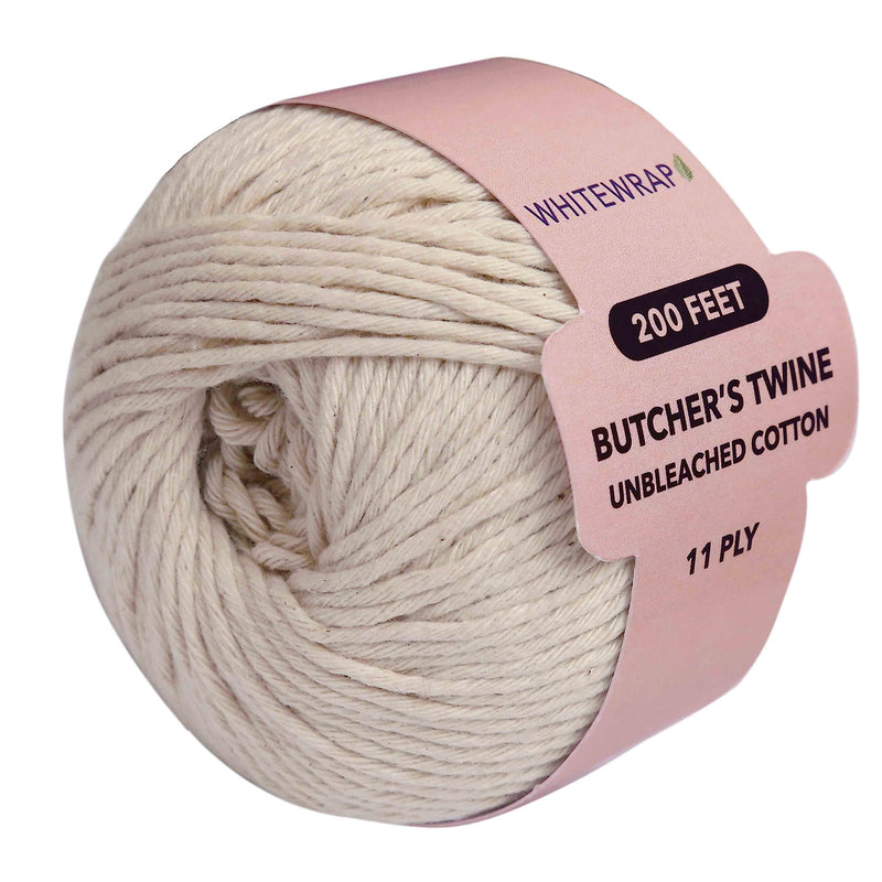 Twine String for Valentines Day| Butchers Twine for Turkey Trussing|1.2mm Kitchen Twine for Meat Cooking and Food Oven Safe|1 piece x 200 Feet| Twine for Crafts|Bakers Twine|Wired Heavy Natural Cotton 11 PLY- 200 FEET- Pack of 1