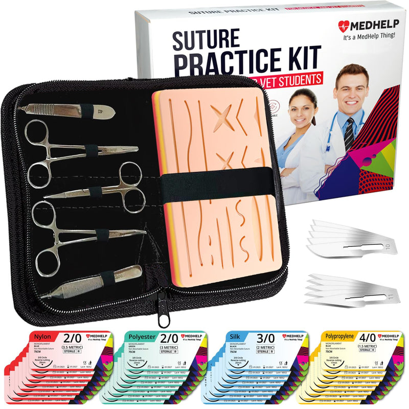 49 PCS Suture Practice Kit, Complete Medical Suture Kit for Surgical Training: Silicone Suture Pad, Sterile Sutures Thread with Needle, Scalpels Surgical, Gift for Medical Students Professional Grade Kit - Black - NewNest Australia