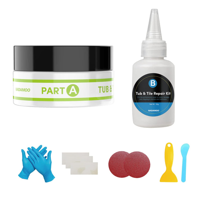 NADAMOO Tub and Tile Repair Kit White Tile Shower Repair Kit for Fiberglass Porcelain Ceramic Acrylic Stone, Fix Crack Chip Scrap Hole - 3.5 Oz Pro