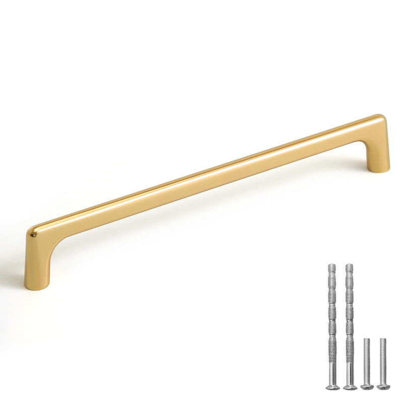 YAGU Modern Cabinet Pulls 10 Pack Bright Gold 7.5 Inch Hole Center Kitchen Drawer Handles Polished Brass Zinc Alloy Furniture Hardware for Cupboard Dresser Closet 7-1/2 in hole centers Shining Golden