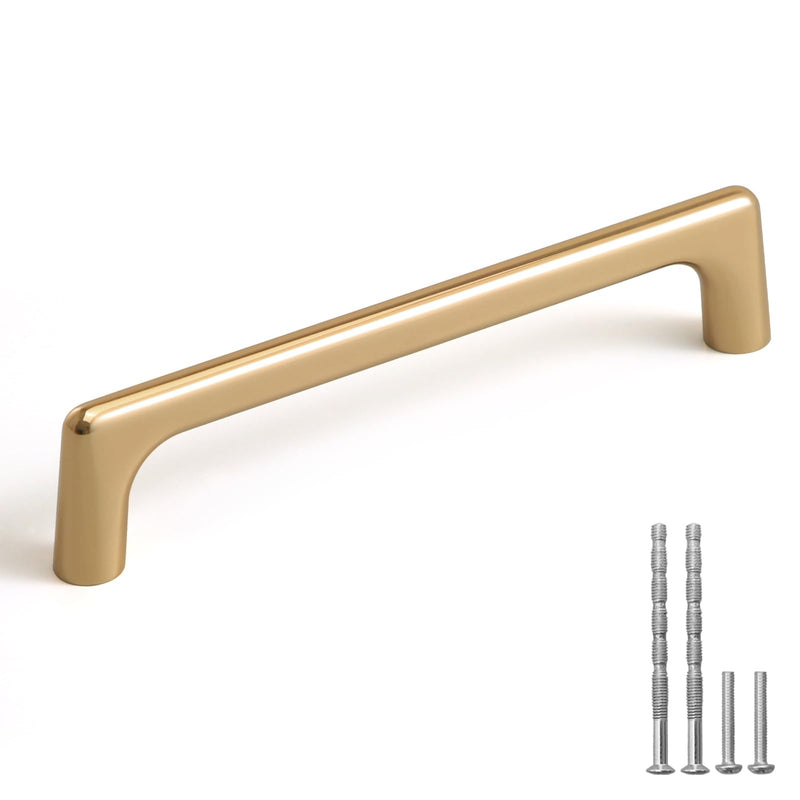 YAGU Modern 5 Pack Polished Brass Cabinet Pulls 5 Inch Hole Center Kitchen Drawer Handles Shining Golden Hardware for Bathroom Cupboard Dresser Wardrobe Closet 5 in hole centers