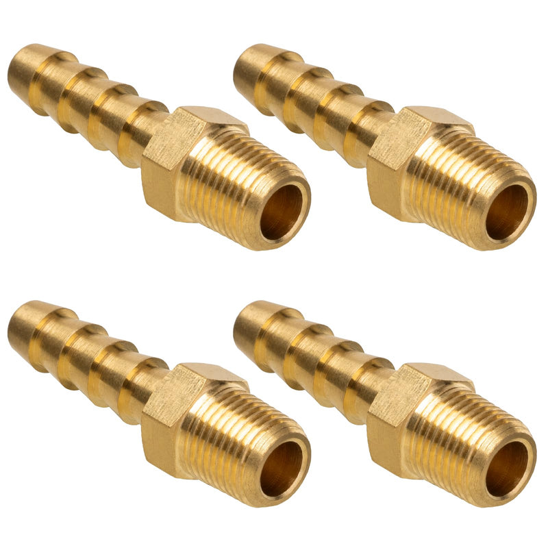 Air Hose Fittings, 1/8" NPT Male to 1/4" Barb, Brass Hose Barb Fittings, Heavy-Duty and Leak-Free Adapter for Air, Water, Fuel Line, NSF & UPC Certified, 4 Pack 1/4" Barb x 1/8" NPT Male