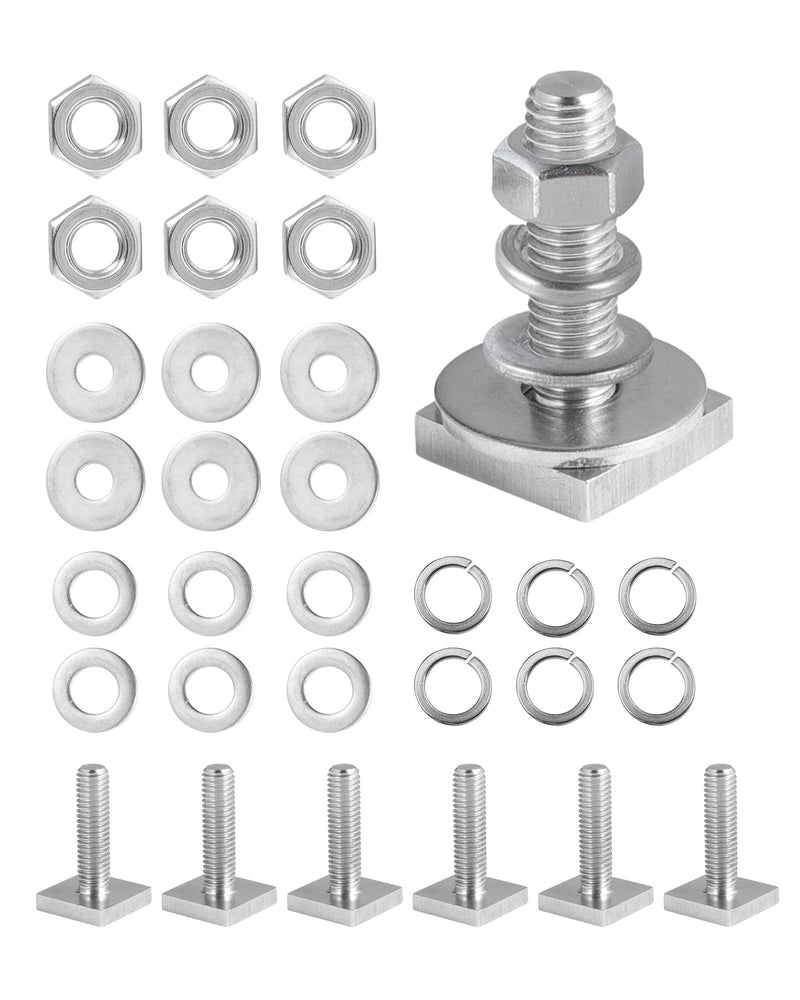 T Slot Bolts for Roof Rack Cross Bars, Platform, Cargo Basket, Stainless M6x35mm/M8x30mm, 3mm Thick, Square T Track Bolt Adapter to Secure Bike/Ski/Kayak Rack, Solar Panel, Awning M8x30mm,6 Counts