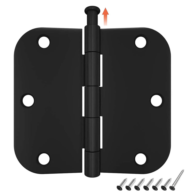 3 Pack Rounded Matte Black Door Hinges 3.5 x 3.5 inch with 5/8 Radius, Black 3 1/2 Interior Door Hinges, 3 ½"x 3 ½" Hardware 3 Pack Matte Black-5/8 Radius