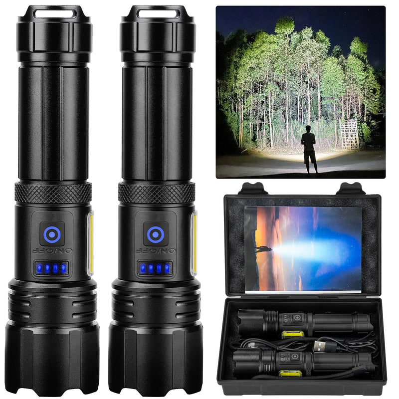 Flashlight LED Rechargeable Flashlights High Lumens, 99,000 LM Super Bright Powerful Flashlight, High Powered Flash Lights Waterproof Handheld Flashlights for Home Camping Hiking(2 Pack)