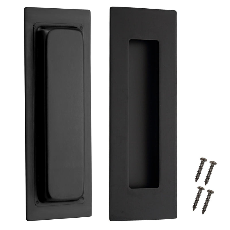 Recessed Door Handles Finger Flush Pulls, 6 Inch Black Pocket Door Pull Hardware, Rectangular Stainless Steel Sliding Closet Handles (2 Pack) Stainless Steel Black(2 Pack)