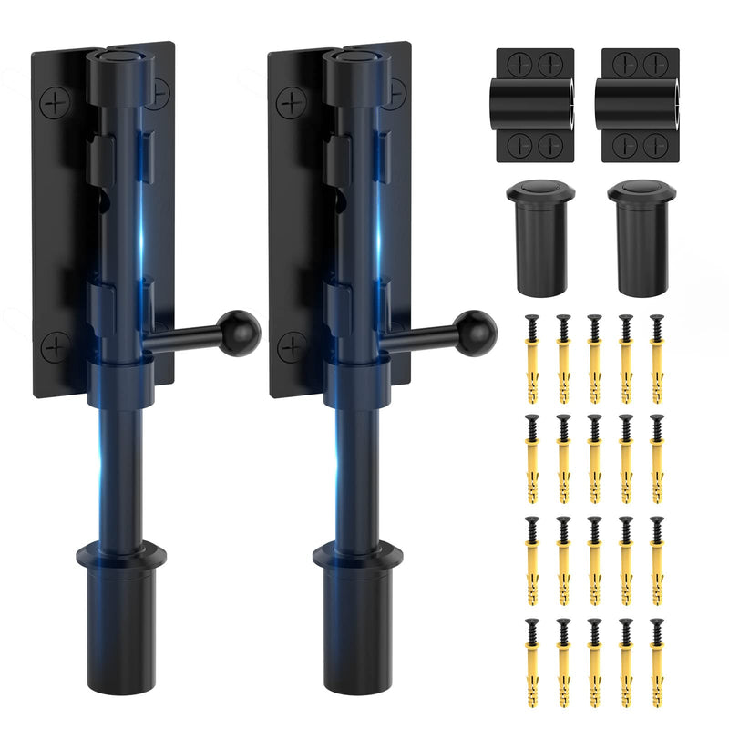 Barrel Bolt Latch, Slide Bolt Gate Latch, 6.3 Inch Heavy Duty Solid 304 Stainless Steel Black Finish Door Lock for Fence/Wooden/Barn Door/Yard Door/Shed Door/Interior Door Latch (2 Pack Black) 2 Pack Black