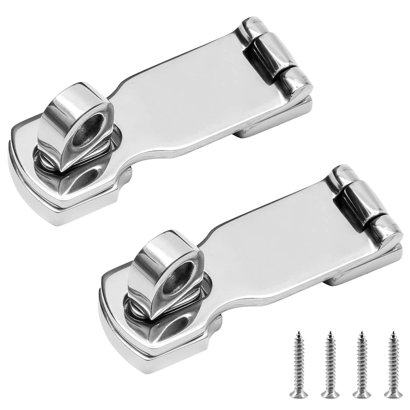 2Pcs Stainless Steel Marine Grade Door Hasps, 3 Inch Heavy Duty Door Hasp with Turning Padlock Eye Mount Swivel Safety Hasp with Screws 2 Pieces