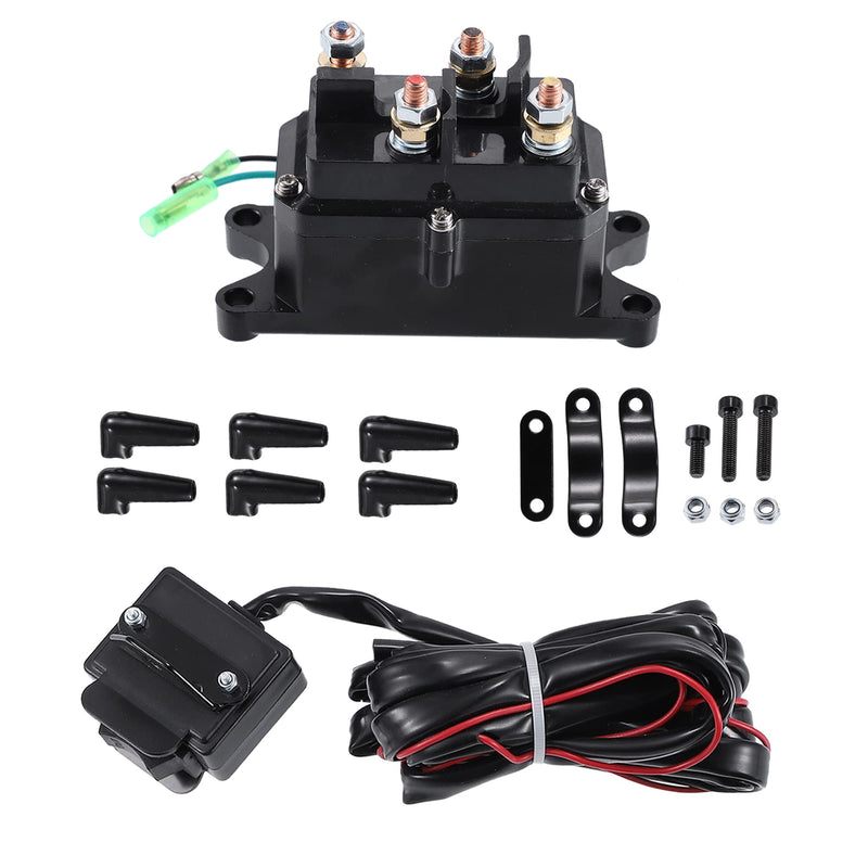 X AUTOHAUX 12V 250A Winch Solenoid Relay Contactor Winch Rocker Thumb Switch Combo ATV 1500-5000lbs for Polaris for Honda for Warn Silver Contactor Solenoid with 6 Insulated Caps 63070 62135