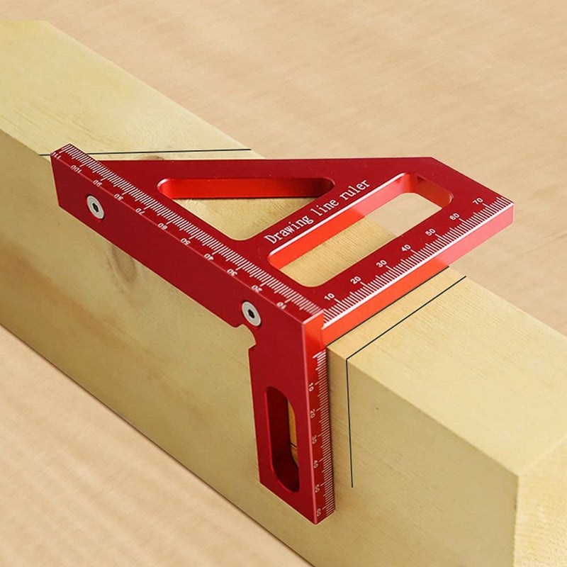 3D Multi-Angle Measuring Ruler,45/90 Degree Aluminum Alloy Woodworking Square Protractor,Drawing Line Ruler, Miter Triangle Ruler High Precision Layout Measuring Tool for Engineer Carpenter,R Red(Metric)