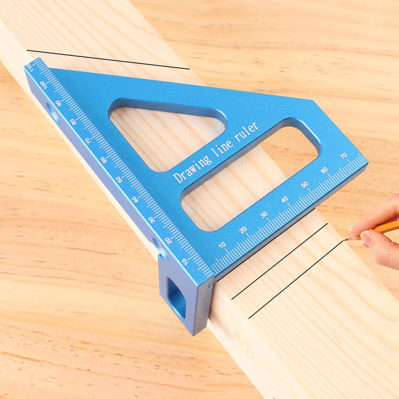 3D Multi-Angle Measuring Ruler,45/90 Degree Aluminum Alloy Woodworking Square Protractor, Miter Triangle Ruler High Precision Layout Measuring Tool for Engineer Carpenter,Blue Blue(Metric)