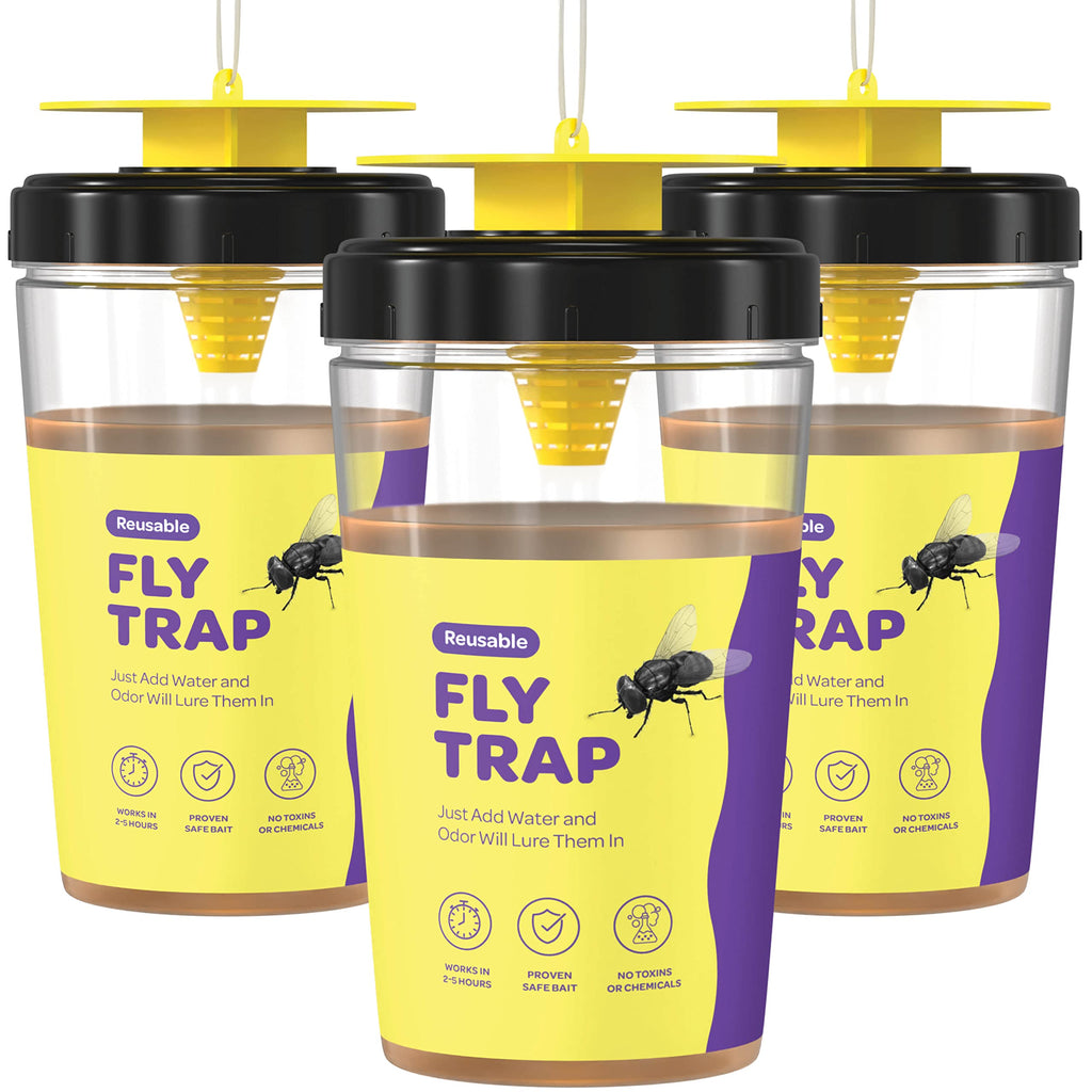 Outdoor Fly Trap [Set of 3] Fly Traps Outdoor with Dissolvable Non-Toxic Bait - Fly Repellent for Outdoor Use Only - Controls Flies for Patios, Barns, Ranches Etc. Hanging Fly Traps with Tie Included 3 Pack - NewNest Australia