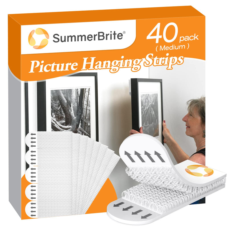 Picture Hanging Strips,Picture Hanger Kit, Removable Damage Free,Picture Hanging Hooks,White Medium(40Pack) Picture Hanging Strips-M