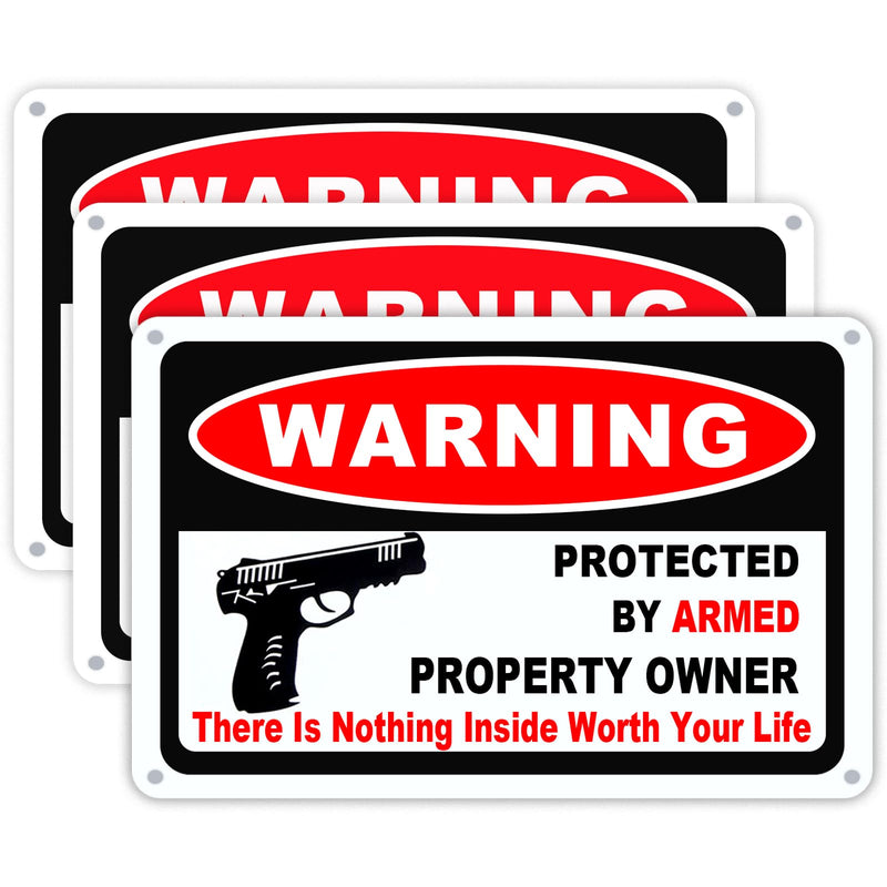 3Pack Gun Sign for Home Security 10x7 inch Warning Signs for Home Property Rust Aluminum Gun Warning Sign Weatherproof and UV Protected
