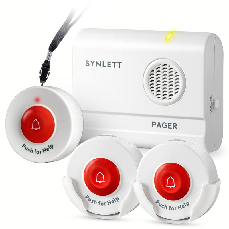 Caregiver Pager Wireless Nurse Call Buttons for Elderly Monitoring SOS Alert System Portable Alarm Call Bell for Nursing Home Care Seniors Patients Emergency 3 Call Buttons 1 Receiver