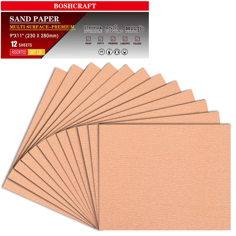 120 Grit Sandpaper, Sandpaper Assortment Sandpaper for Wood Metal Furniture Hand Sander Sand Paper Set Sandpaper Sheets Cut for Use 9" x 11"/12 Sheets 120 Grit